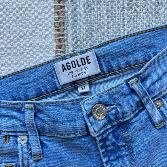 Agolde Isabel Ankle Slim Boyfriend Dreamer Light Blue Distressed Jeans Size 24 - Picture 7 of 12